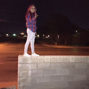 Blue and red plaid long sleeve shirt